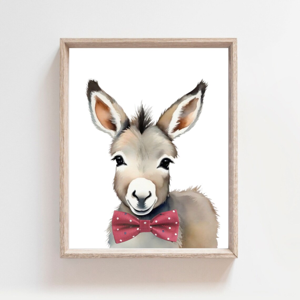 Baby Donkey with Pink Polka Dot Bow Tie Watercolor Nursery Art Poster - Image 2