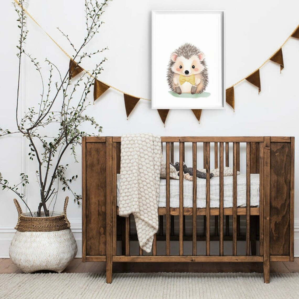 Cute Baby Hedgehog Yellow Bow Tie Watercolor Nursery Art Poster - Image 2