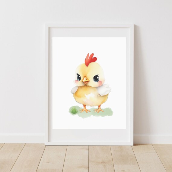 Cute Baby Chick Watercolor Yellow Farm Bird Nursery Wall Poster