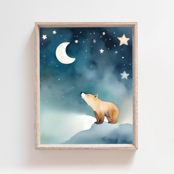 Baby Bear Nursery Print Woodland Nursery Decor Cute Bear Baby Animal Wall Art Kids Room Decor Watercolor Art Woodland Decor