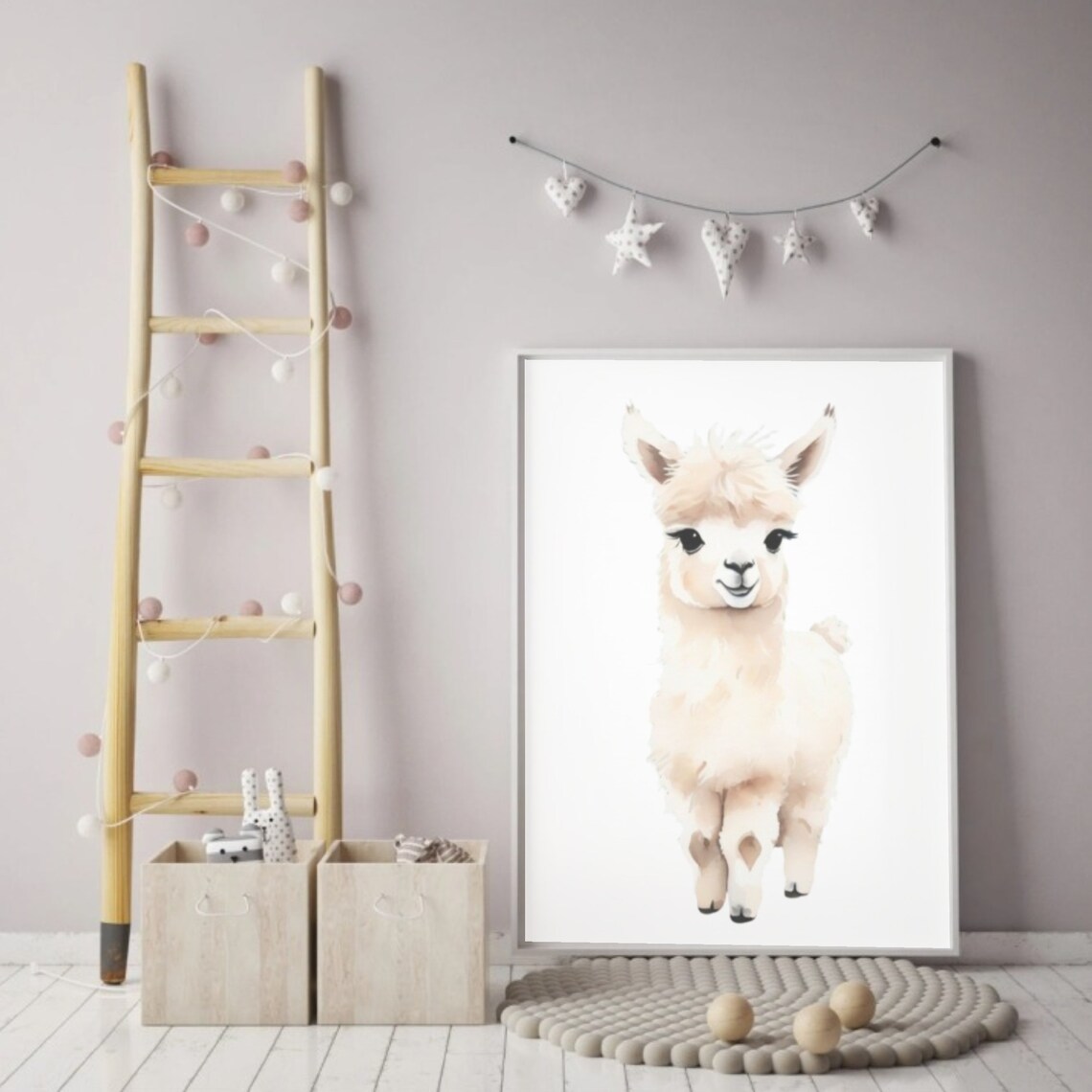 Llama Poster Watercolor Painting Alpaca Poster Wall Art Baby Room Art Animal Print Nursery Decor Cute Llama Animal Nursery