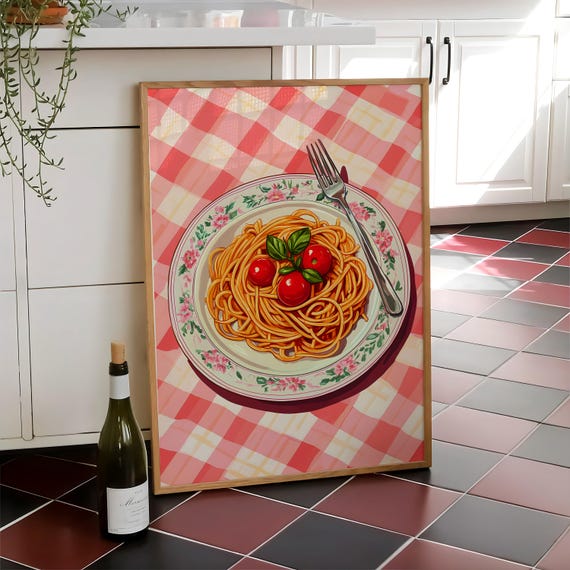 Italian Pasta Print Retro Kitchen Poster More Spaghetti Wall Art Vintage Food Lovers Club Digital File