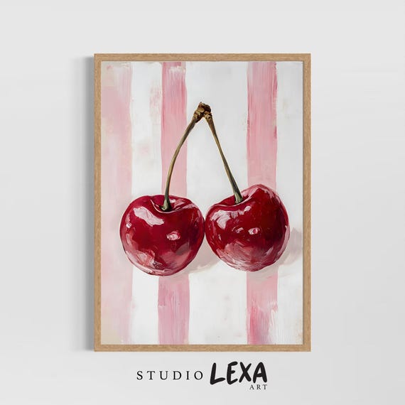 Cherry Wall Art Print Retro Red Fruit Kitchen Decor Pop Poster Vintage Summer Dining Accent Sweet Farmhouse Artwork