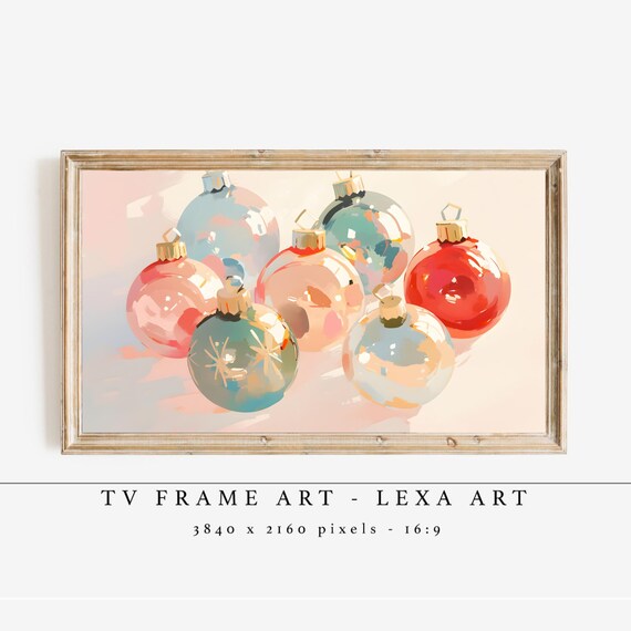Pastel Christmas Baubles Watercolor Pink Red Teal Holiday Art Poster