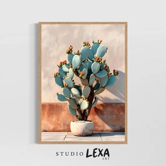 Cactus Wall Art Print Desert Plant Poster Southwestern Decor Terracotta Background Boho Botanical Photography Modern Minimalist Home Artwork