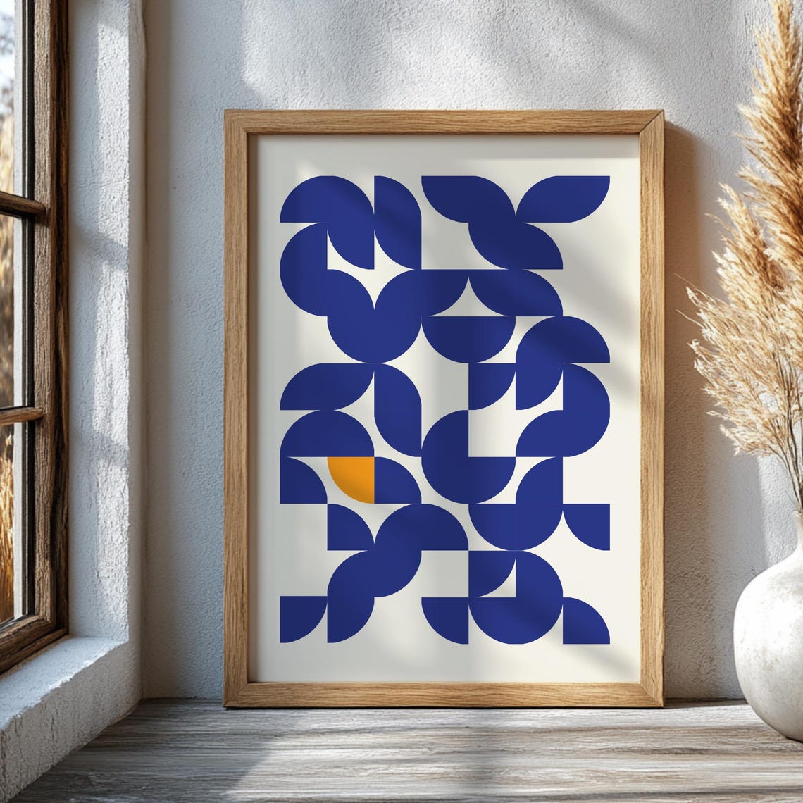 Blue Mid Century Modern Art Geometric Printed Wall Contemporary Abstract Office Minimalist Home Decor Scandinavian