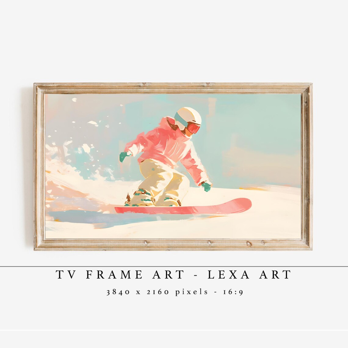 Pastel Snowboarder Winter Sports Painting Pink Jacket Snow Art Poster