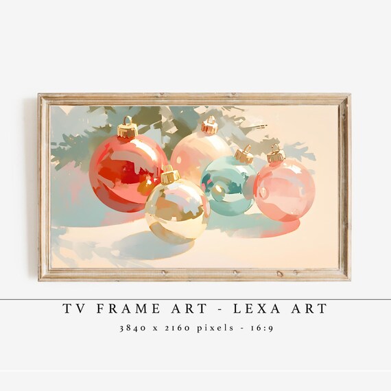 Christmas Ornaments Oil Painting Red Gold Teal Baubles Holiday Poster
