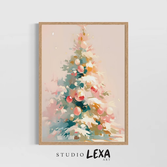 Pastel Christmas Tree Soft Holiday Oil Painting Festive Poster