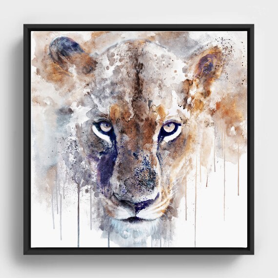 Watercolor Lion Face Brown Purple Expressive Wildlife Poster