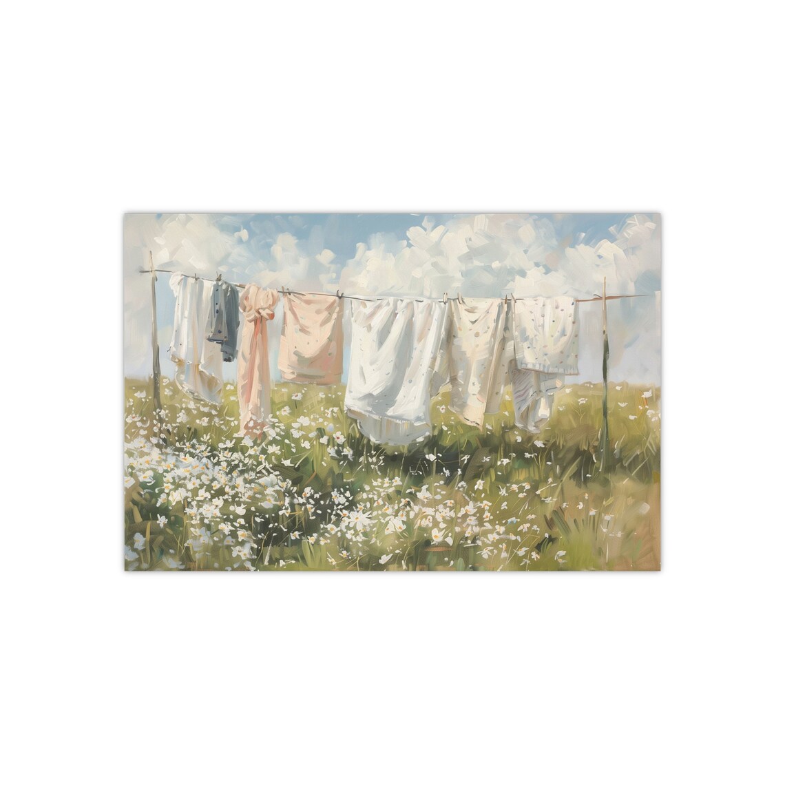 Vintage Laundry Line White Sheets Wildflower Meadow Summer Art Poster - Image 2