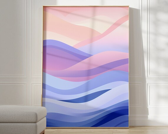 Pink Lilac Gradient Waves Soft Pastel Modern Abstract Art Poster