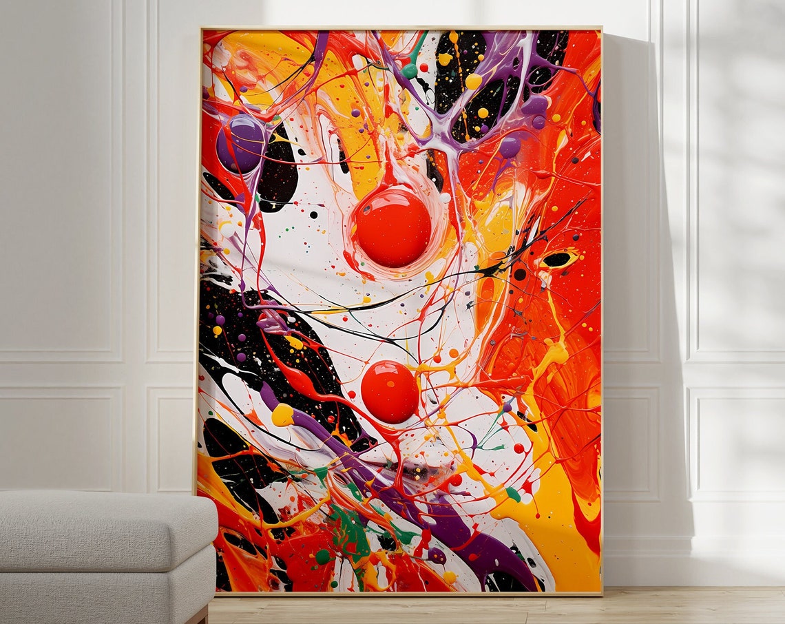 Jackson Pollock Style Red Purple Splash Drip Painting Art Poster
