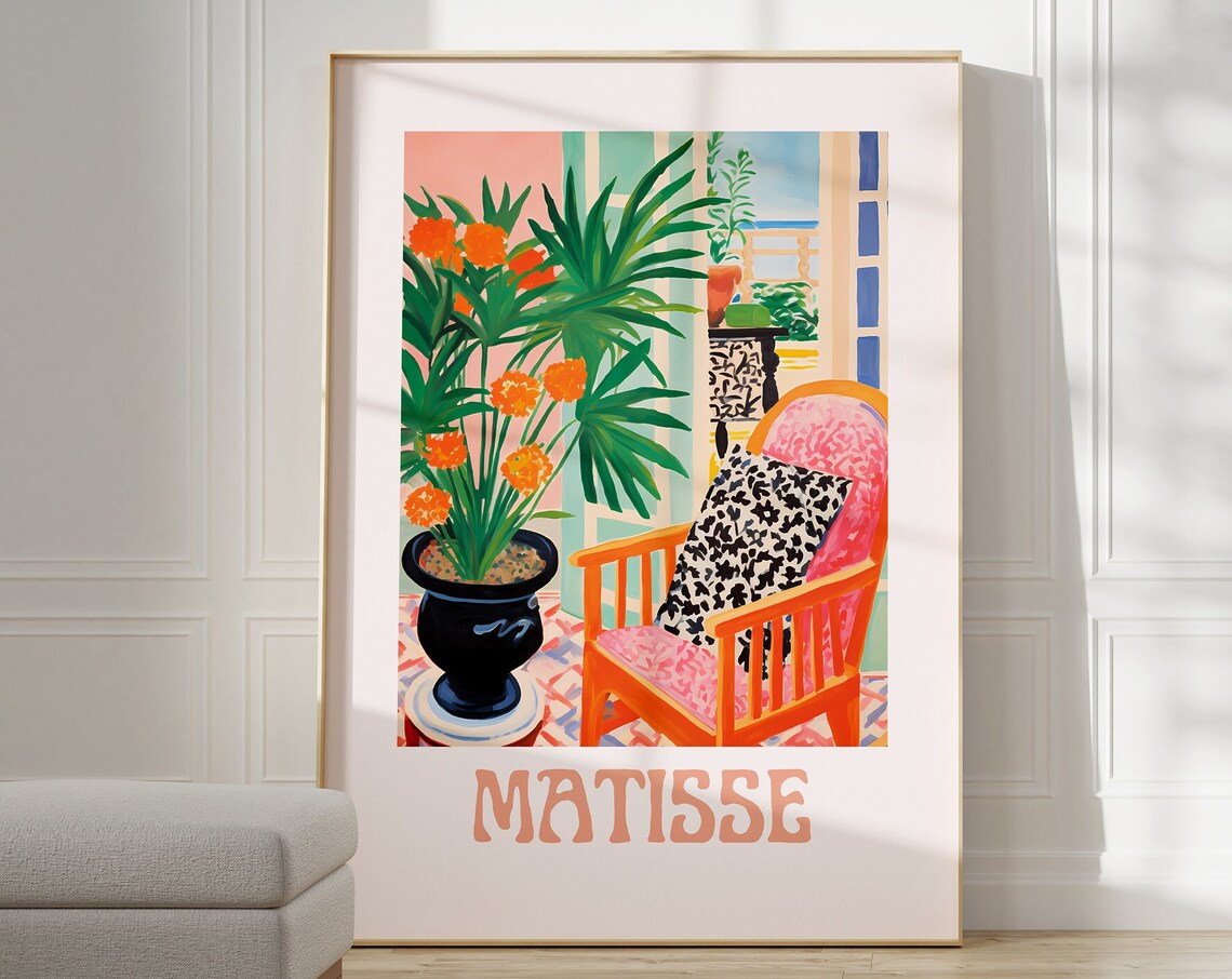 Matisse Sunny Interior Orange Flowers Armchair Exhibition Poster
