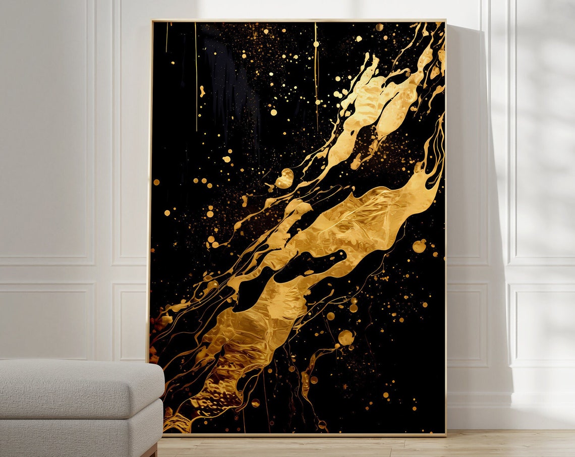 Jackson Pollock Style Gold Splatter Black Abstract Art Poster