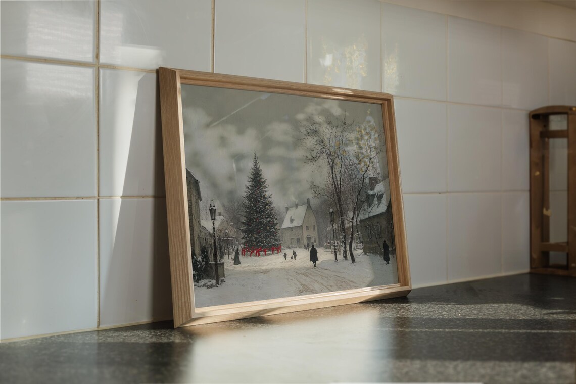 Christmas Tree In Snowy Village Square Vintage Holiday Winter Poster - Image 2