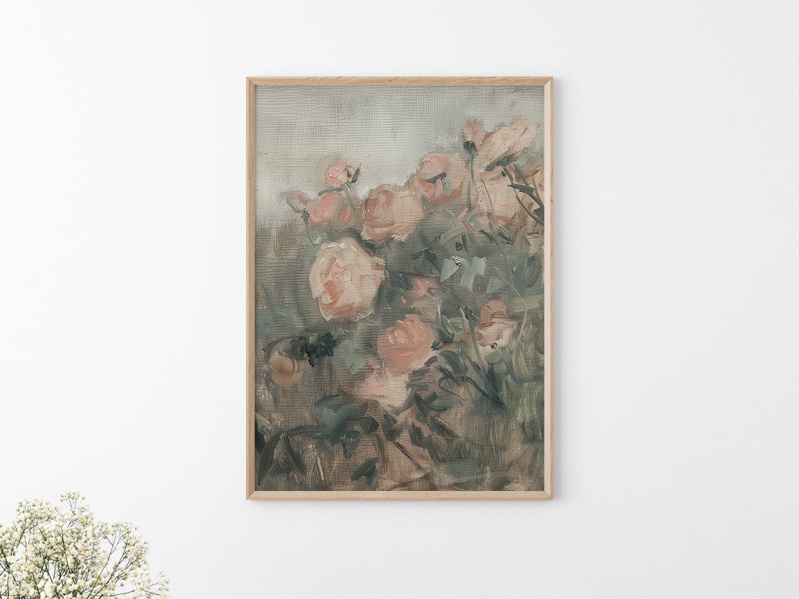 Soft Pink Roses Bouquet Muted Impressionist Floral Painting Art Poster