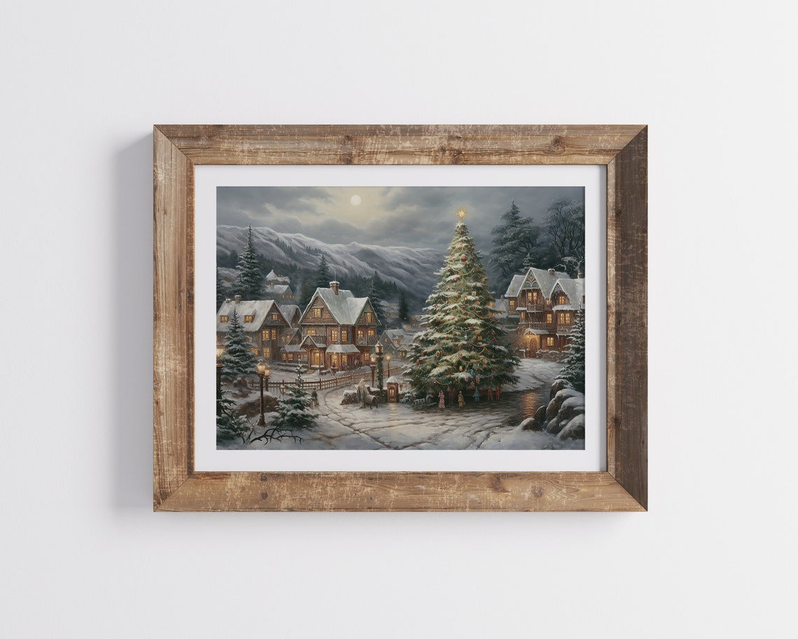 Vintage Oil Painting Christmas Town In Switzerland Xmas Wall Decoration Christmas Wall Art Antique Winter Landscape Print - Image 4