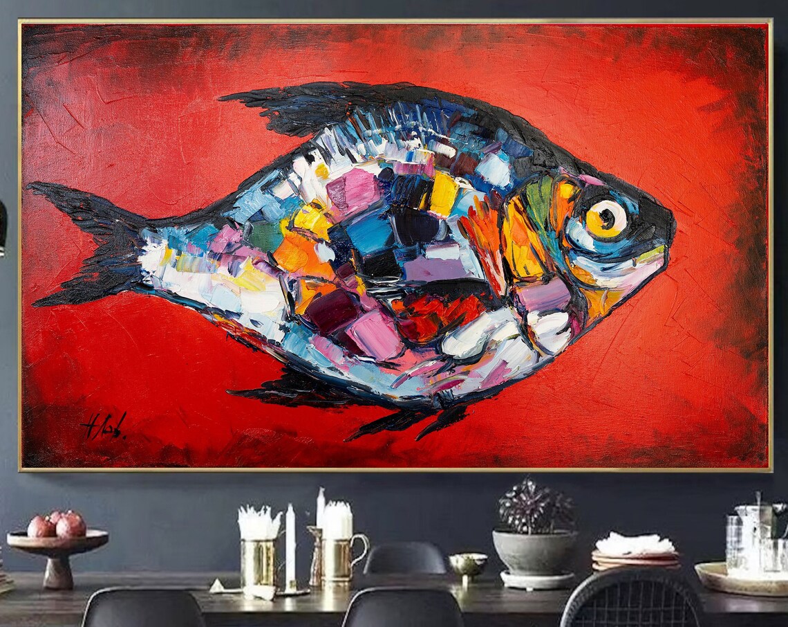 Abstract Fish Oil Painting, Tropical Sea Life Art Print