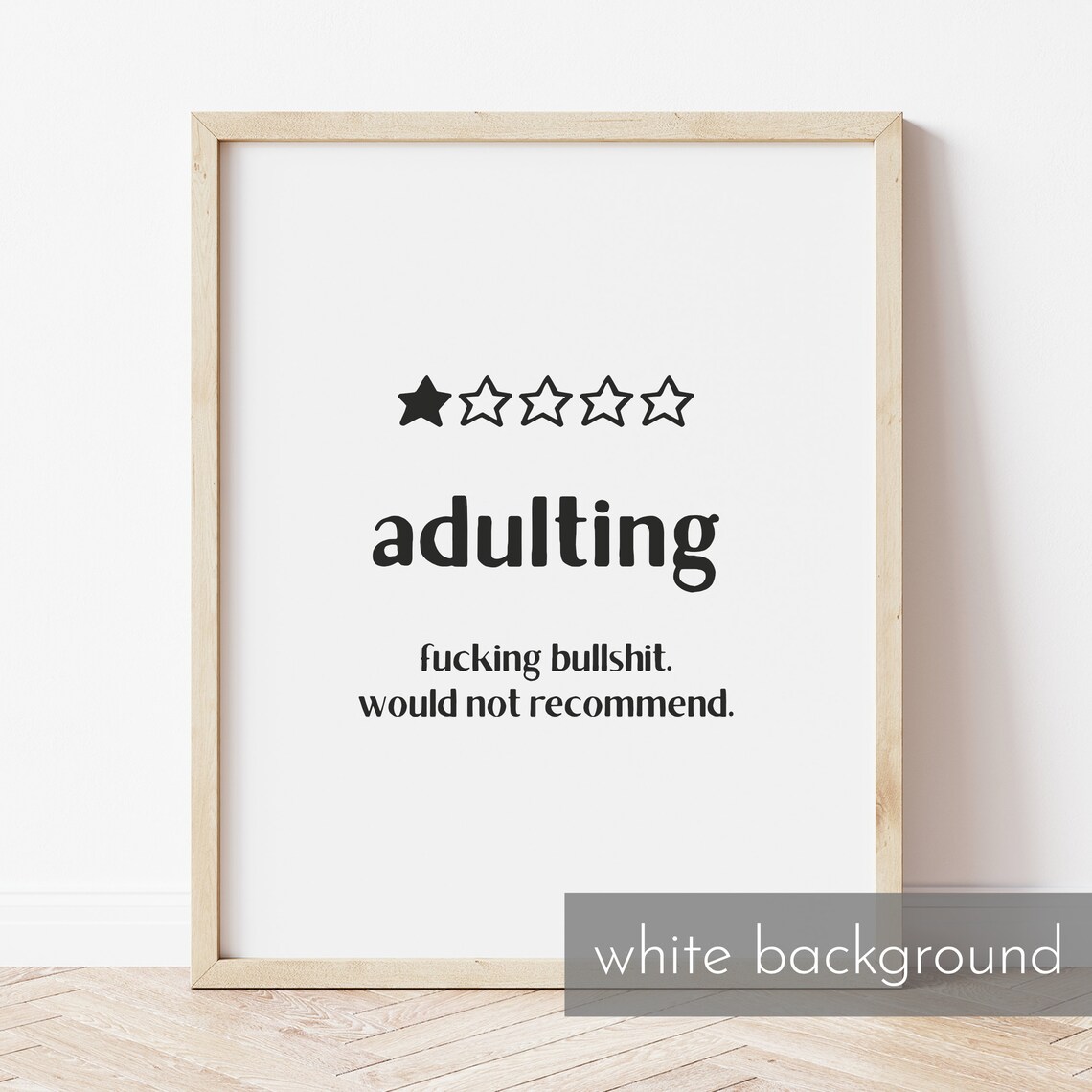 Adulting One Star Review Black Funny Quote Typography Poster - Image 3