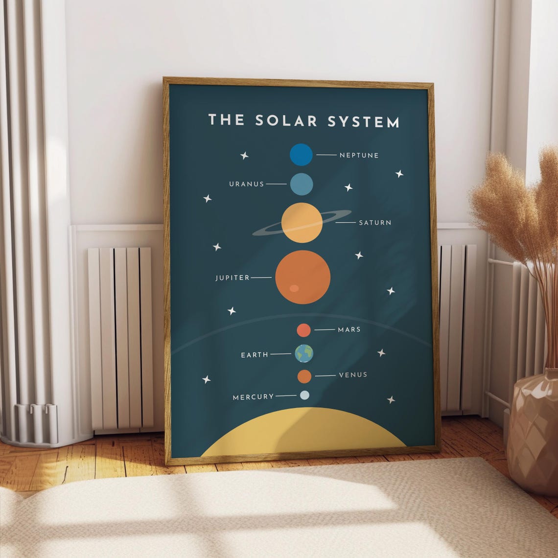 The Solar System Illustrated Planets Chart Dark Teal Nursery Wall Art - Image 3