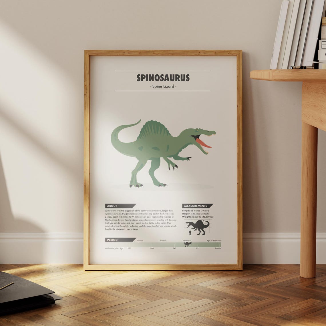 Spinosaurus Fun Facts Educational Illustrated Kids Dinosaur Poster