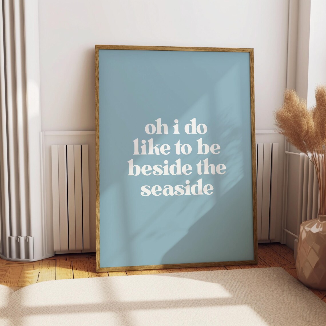 Oh I Do Like to Be Beside the Seaside Cream on Blue Coastal Poster - Image 4