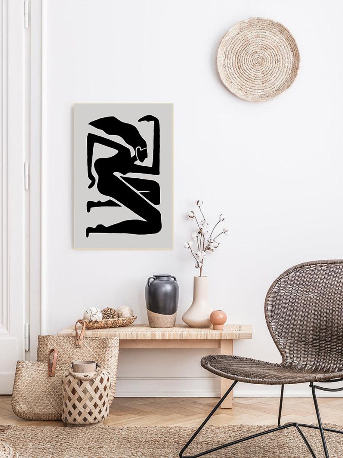 Abstract Reclining Woman Black and White Silhouette Figure Art Poster - Image 3