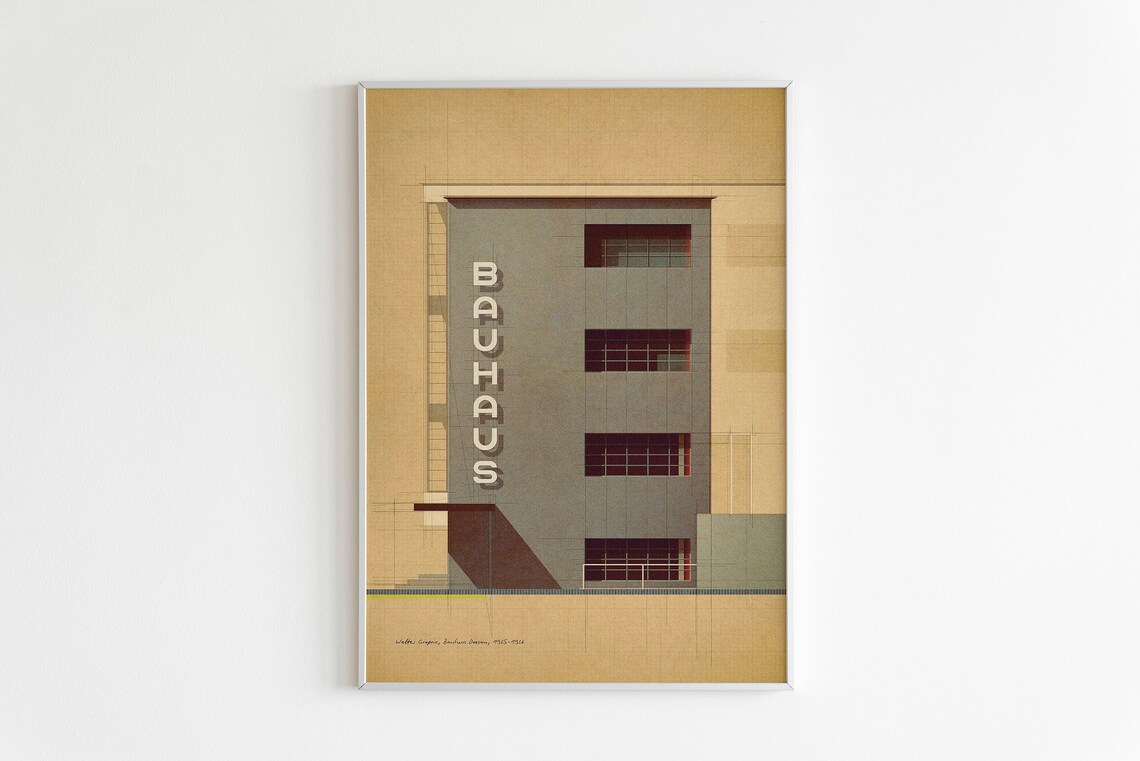 Bauhaus Dessau School Building Facade Vertical Letters Architecture Art Poster