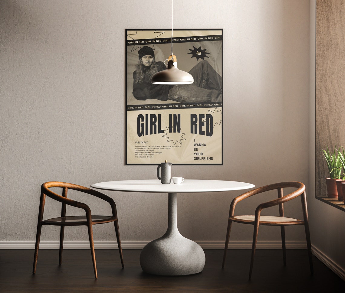 Girl In Red Poster Girl In Red Print Girl In Red Decor Girl In Red Wall Art Girl In Red Black And White Poster Girl In Red Fan Gift - Image 2