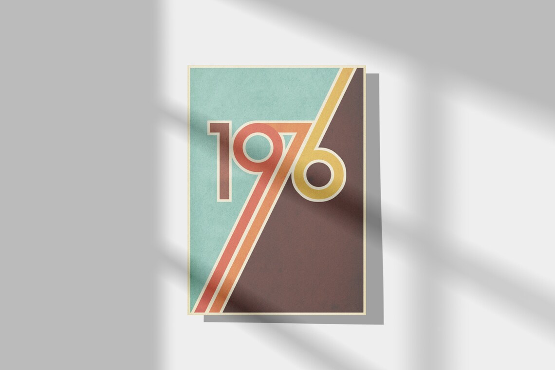 Vintage 1976 Retro Typography Year Number Birthday Art Poster - Image 2