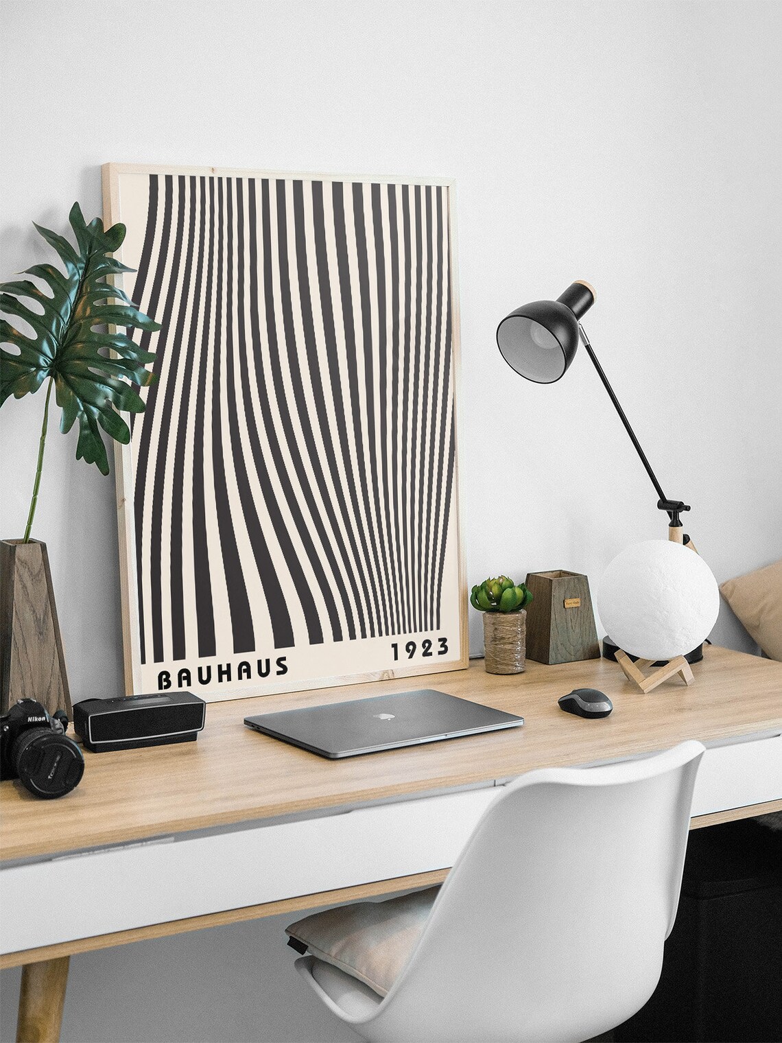 Bauhaus 1923 Vertical Lines Black White Op Art Minimal Wall Poster - Image 2