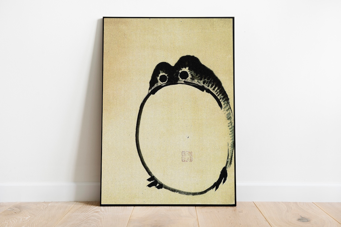 Japanese Frog Ink Art Minimalist Face Vintage Animal Art Poster - Image 3
