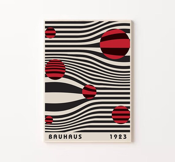Bauhaus 1923 Op Art Stripes Red Circles Geometric Art Poster