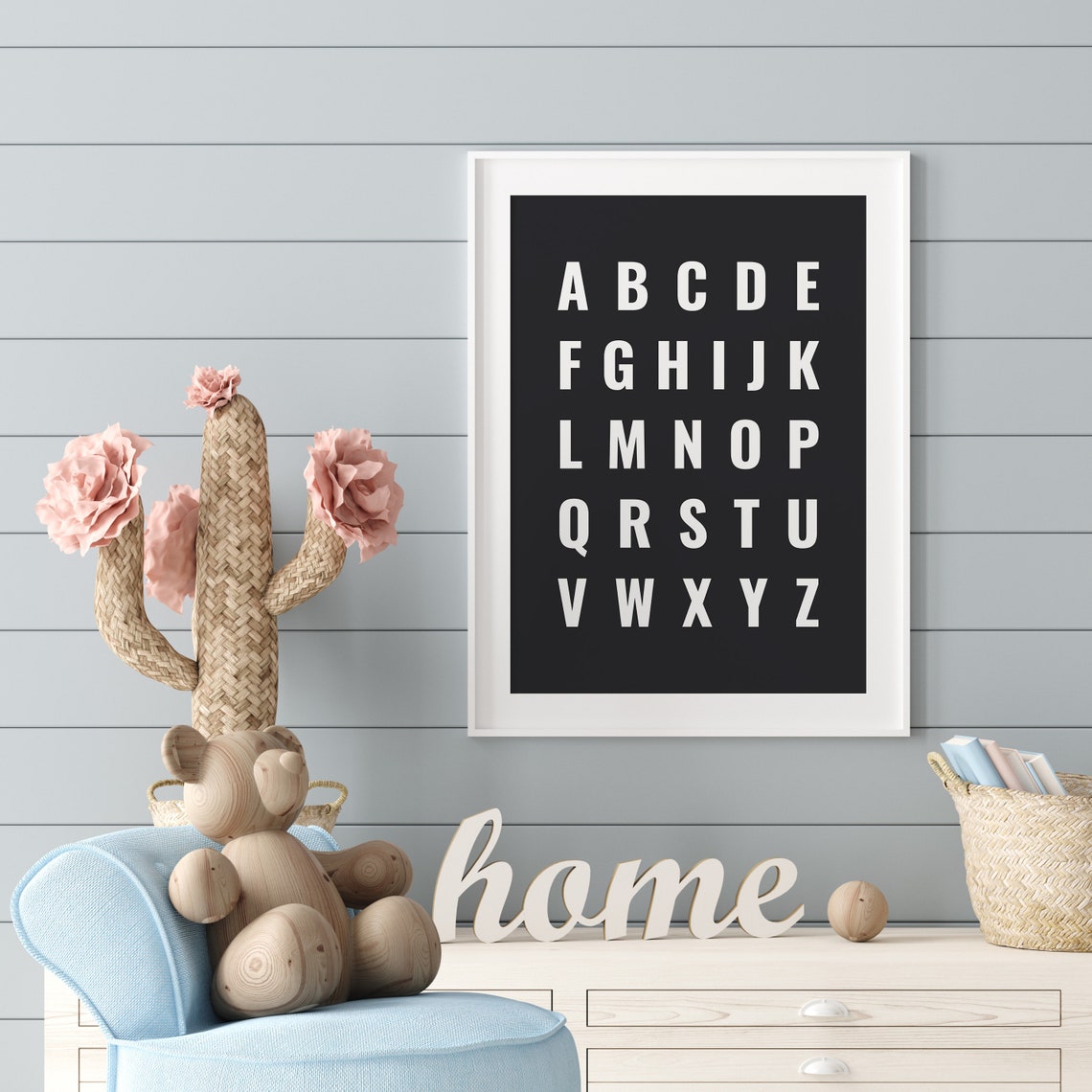 ABC Alphabet Bold Condensed Letters Modern Black Nursery Poster - Image 2