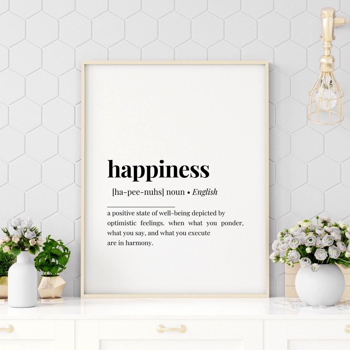 Happiness Definition Positive Affirmation Dictionary Quote Poster