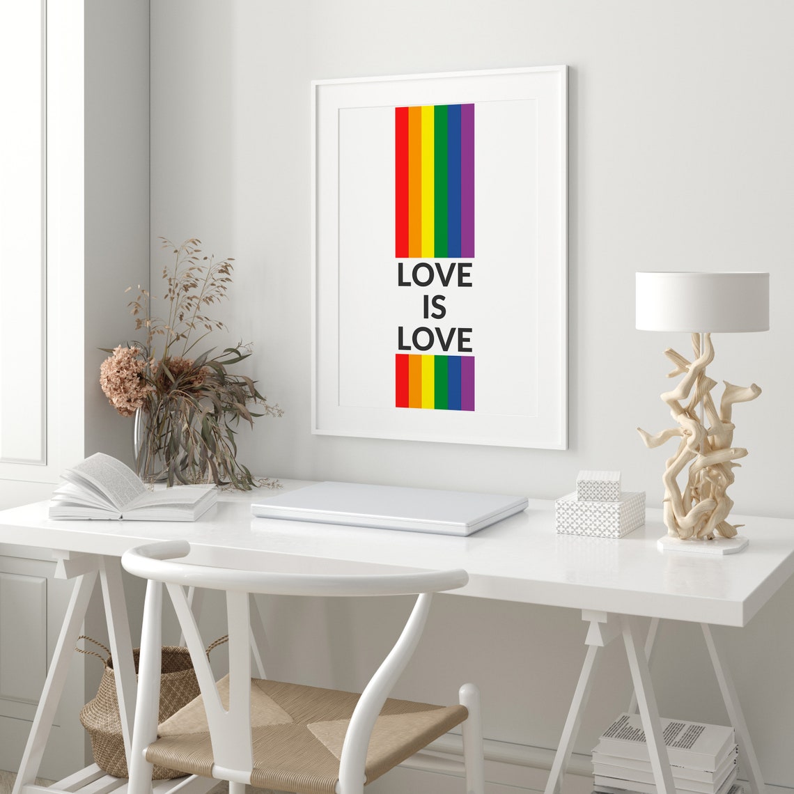 Love Is Love Rainbow Stripe LGBTQ Equality Pride Typography Poster - Image 3