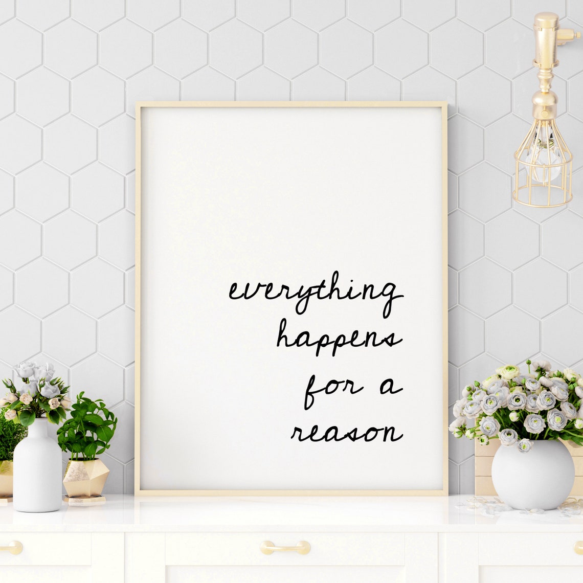 Everything Happens For A Reason Script Quote Minimalist Poster