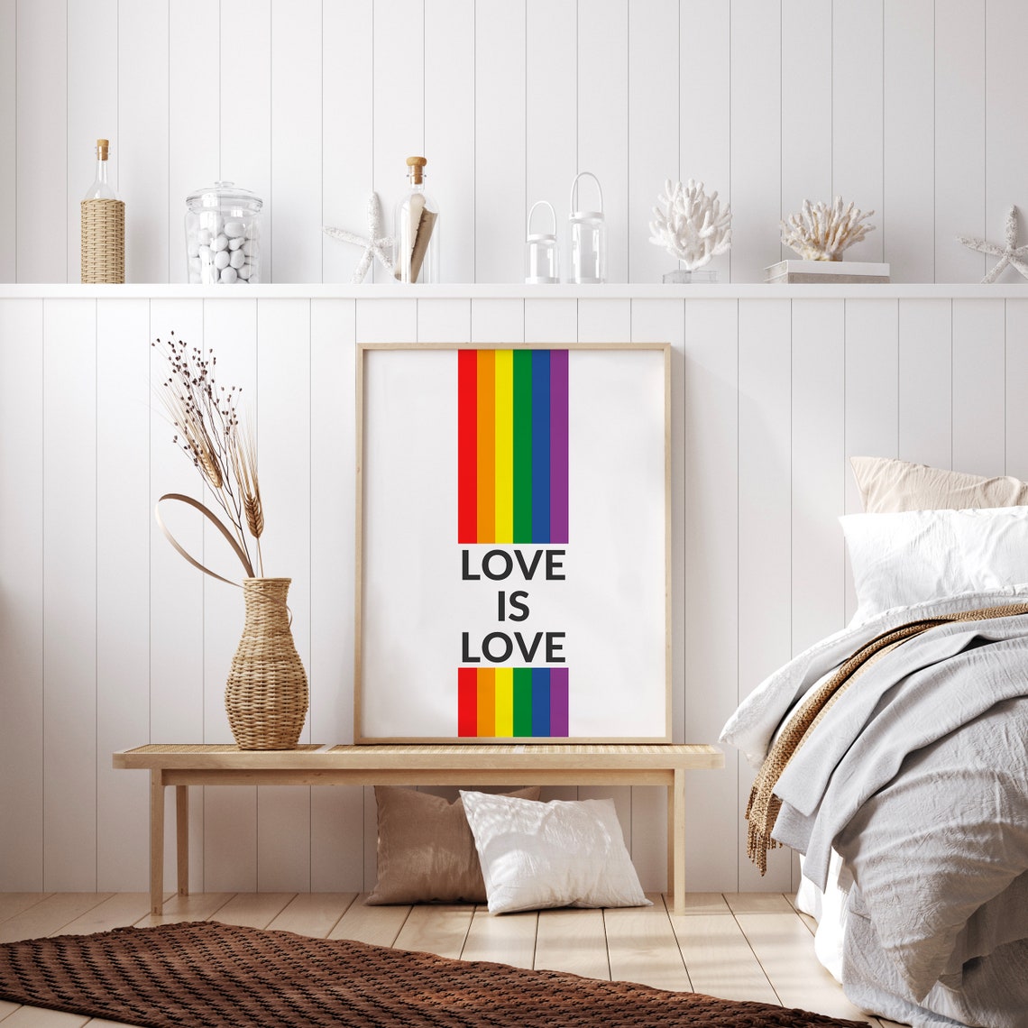 Love Is Love Rainbow Stripe LGBTQ Equality Pride Typography Poster - Image 2