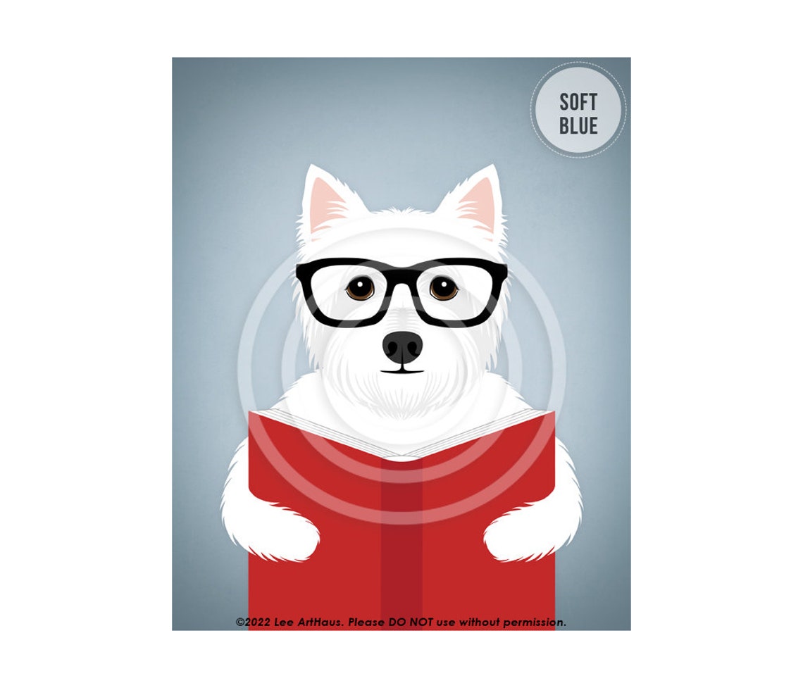 West Highland White Terrier Glasses Reading Book Library Dog Poster - Image 2