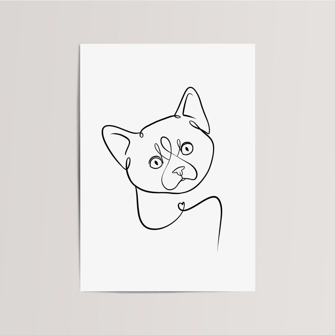 Continuous One Line Cat Face Drawing Minimalist Modern Art Poster