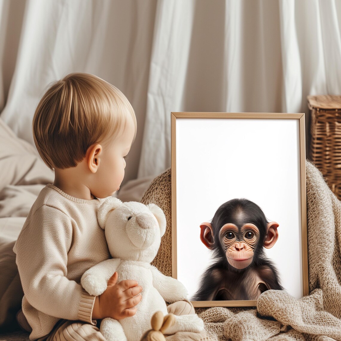 Cute Baby Monkey Sweet Safari Portrait Nursery Animal Poster - Image 3