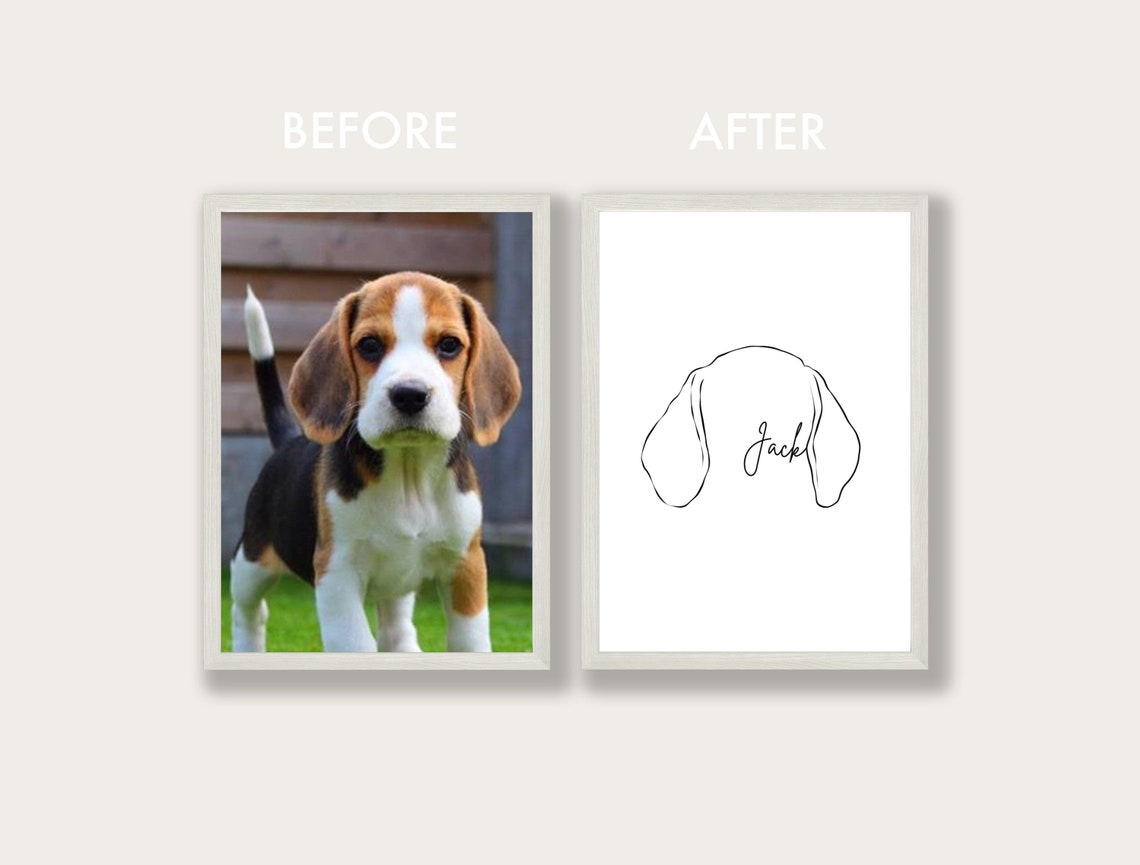 Custom Pet Ear Line Drawing Poster Dog Outline Tommy Name Decor - Image 4