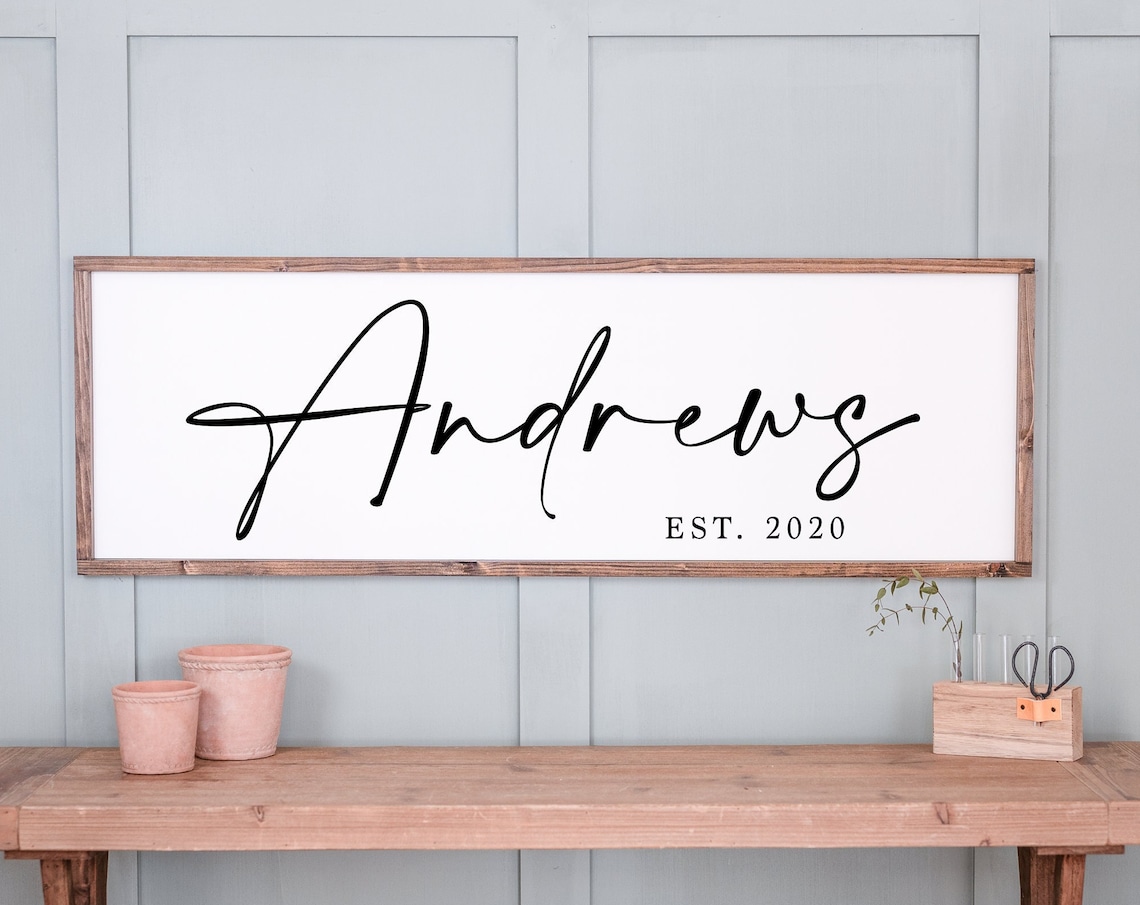 Andrews EST. 2020 Script Family Name Rustic Farmhouse Sign Poster