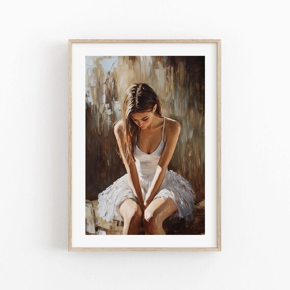Graceful Ballerina in White Tutu Impressionist Oil Painting Ballet Poster