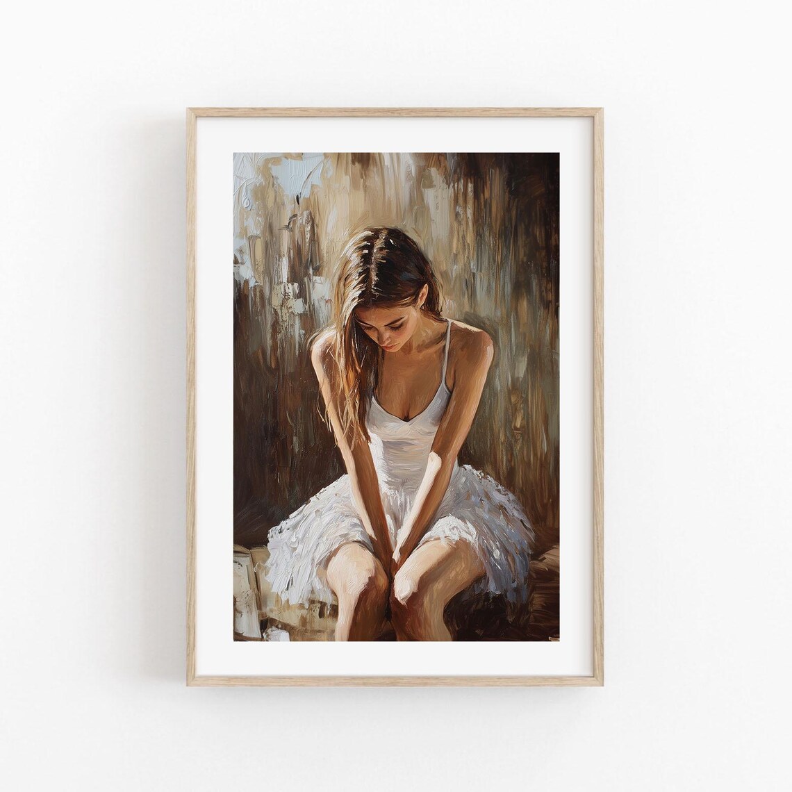 Graceful Ballerina in White Tutu Impressionist Oil Painting Ballet Poster