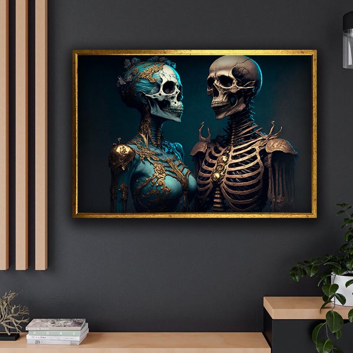 Gothic Skeleton Couple Dark Romantic Ornate Bones Halloween Wall Art Poster