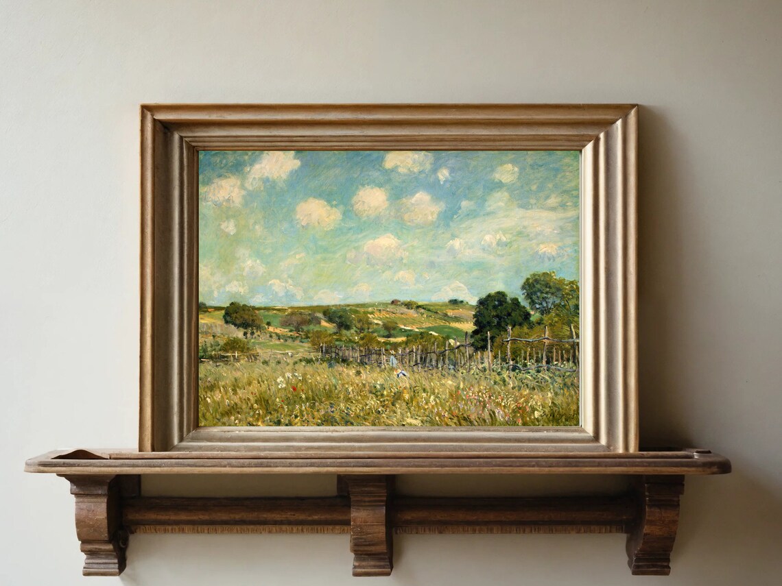 Wildflower Meadow Clouds Fence Impressionist Countryside Poster - Image 8