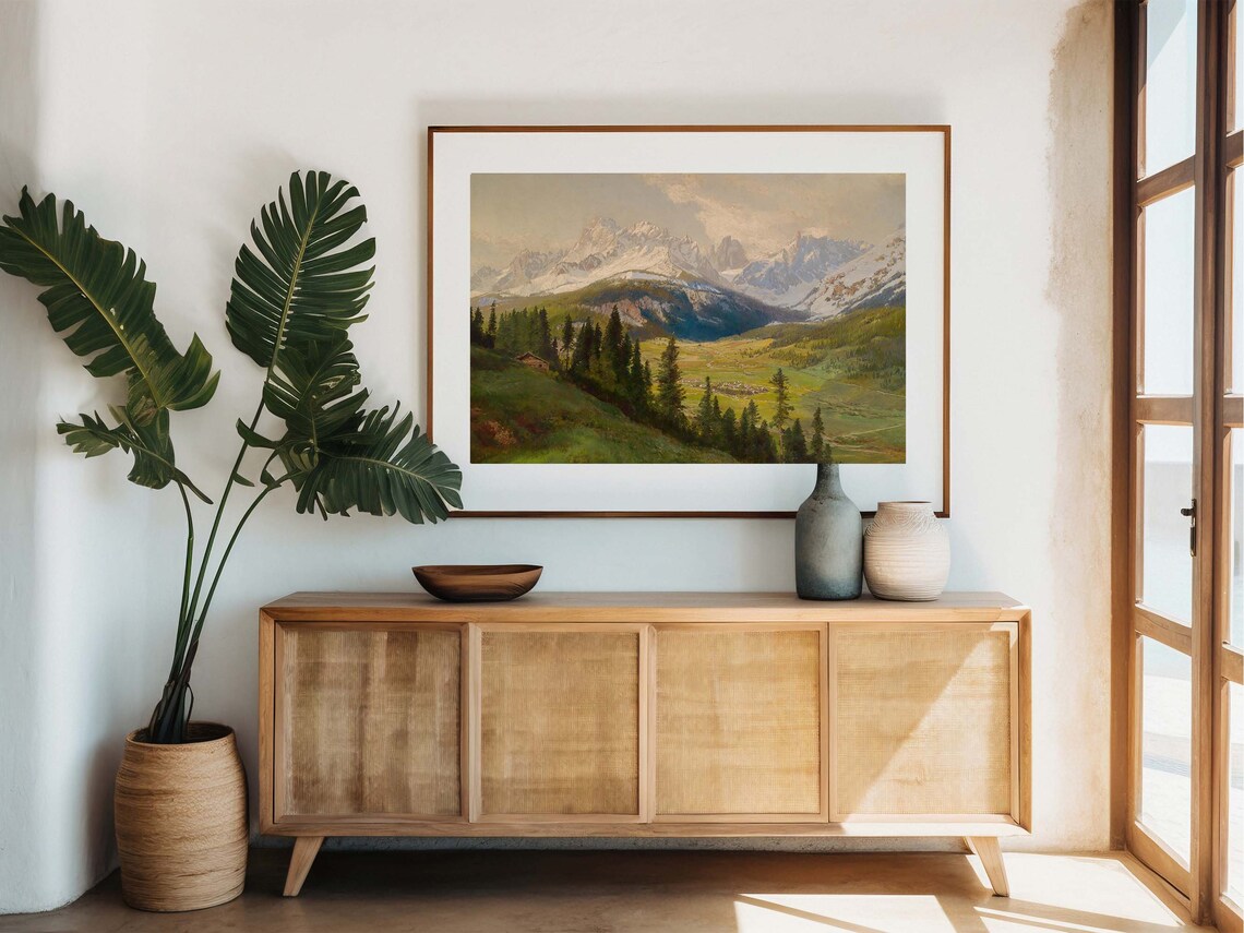 Snowy Alpine Mountain Landscape Vintage Rustic Valley Poster - Image 6