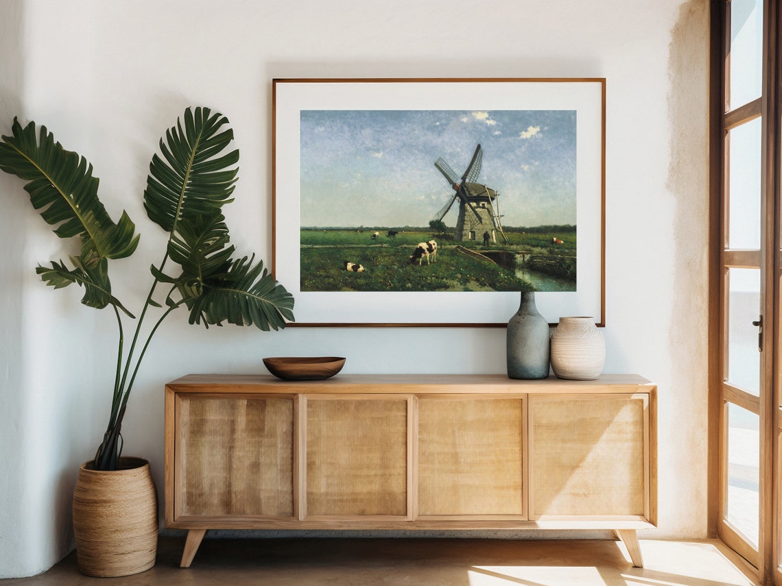 Dutch Windmill Cows Grazing Vintage Countryside Meadow Poster - Image 8